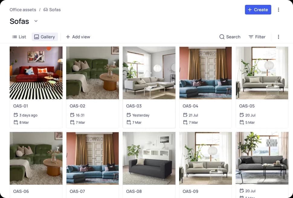 Gallery view - facilities assets - sofas