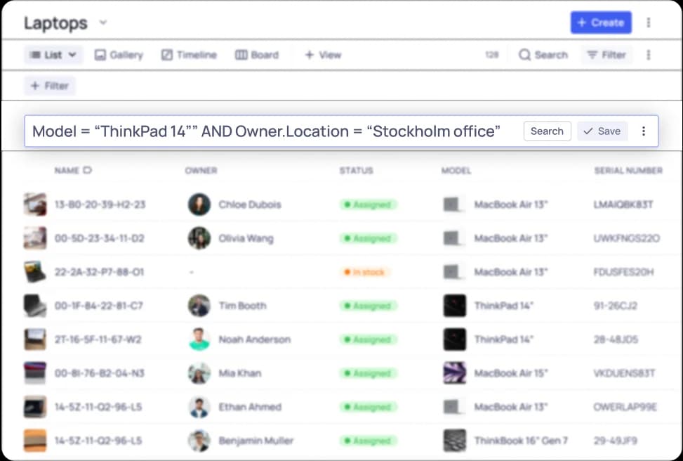 StarQL - search - filters - IT asset