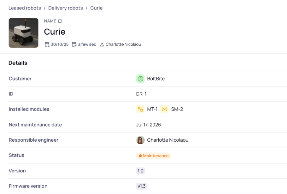 Asset view - robot-as-a-service