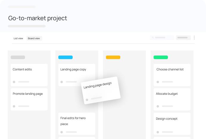 Board view for GTM plans in Starhive marketing management software