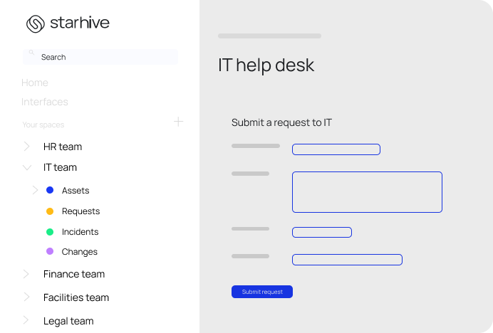 An illustration of Starhive being used for enterprise service management use cases like for HR, marketing, and more.