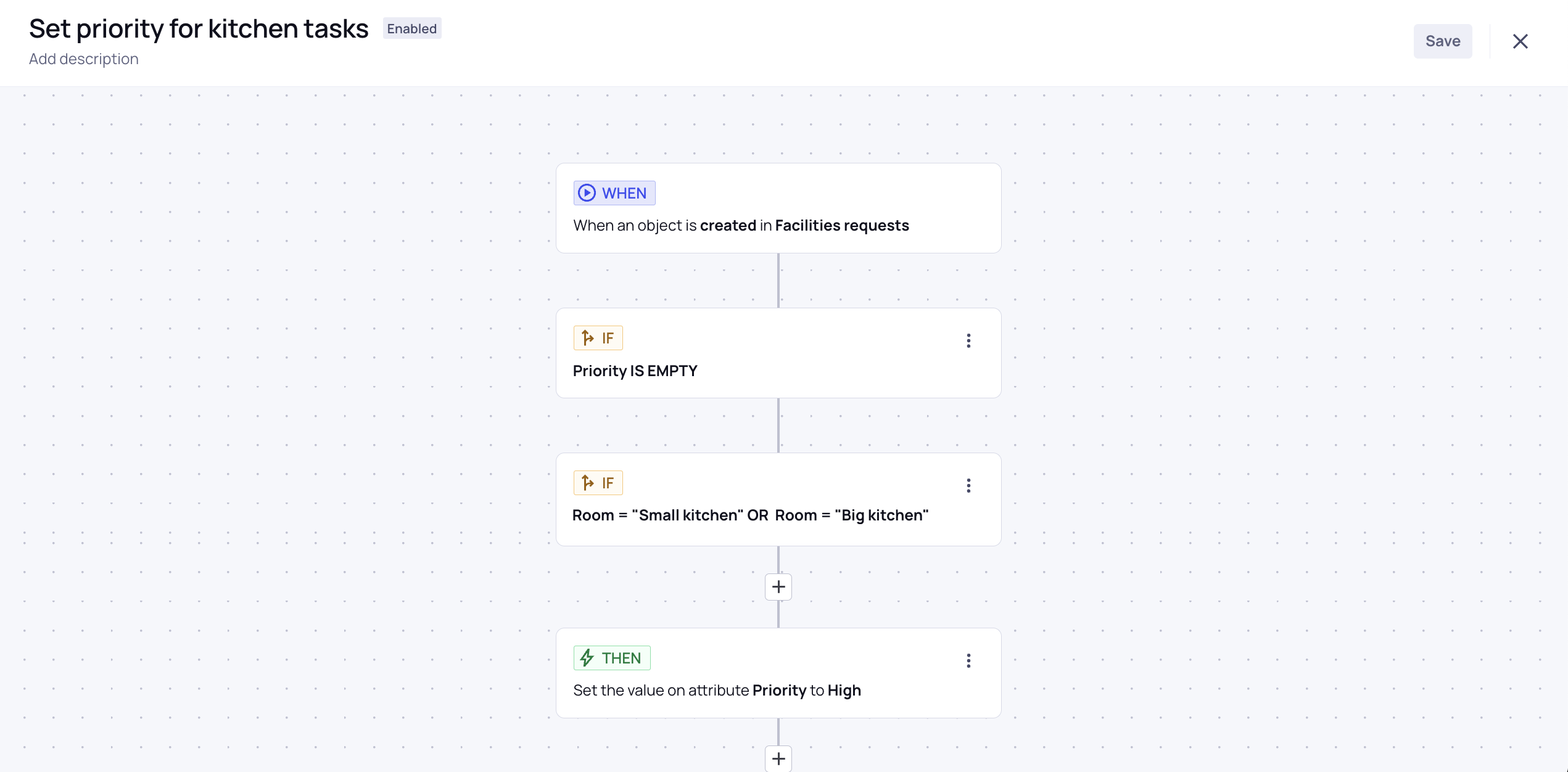 Facilities automation rule screenshot