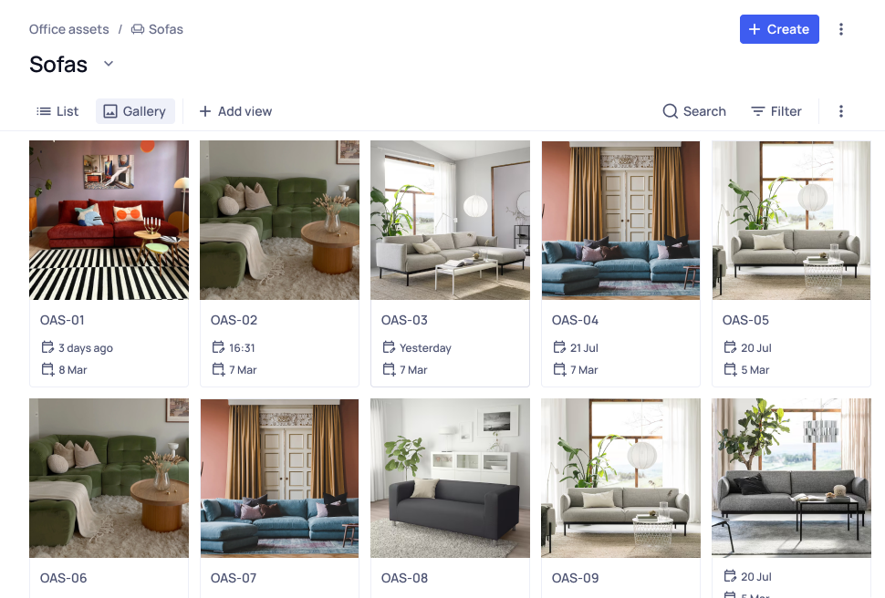 Gallery view - facilities assets - sofas