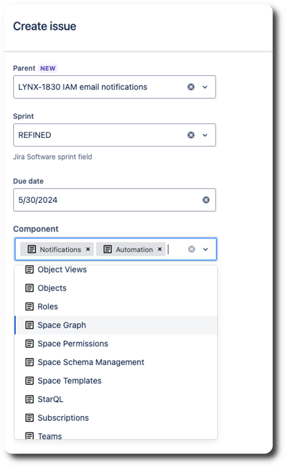 Starhive components in Jira issue