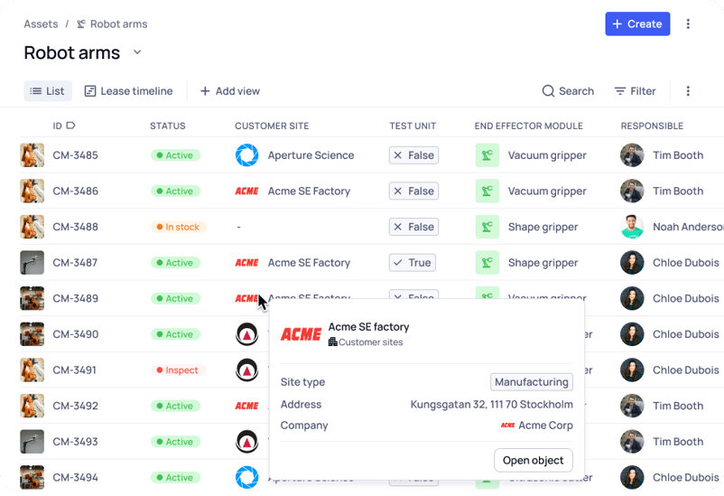 List view - robot assets