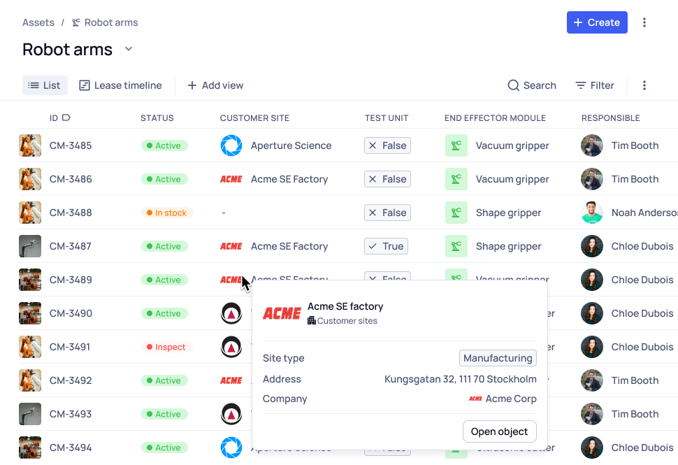 List view - robot assets