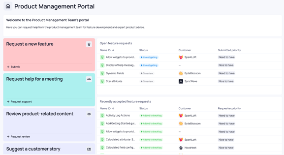 Product Management portal screenshot