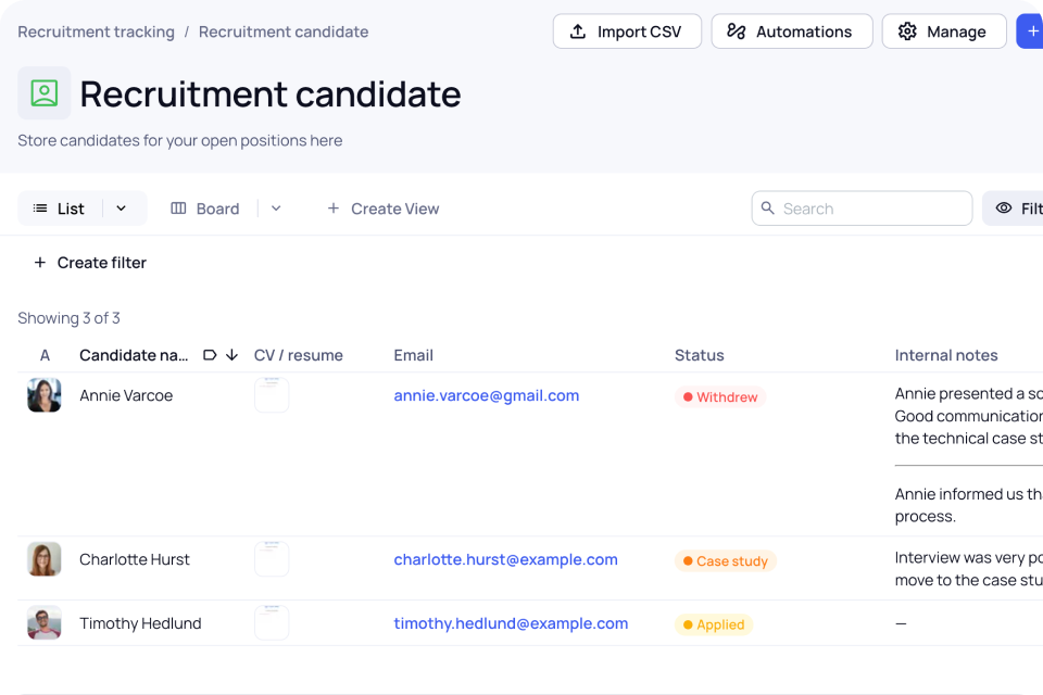 Recruitment tracking