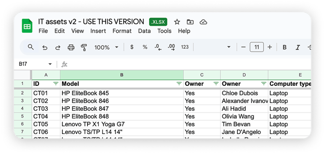 Asset management spreadsheet example - duplication