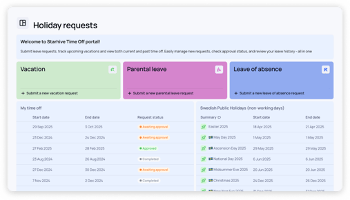 Starhive holiday request portal